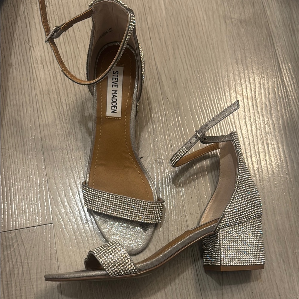 Steve Madden Glittering Silver Block Heels